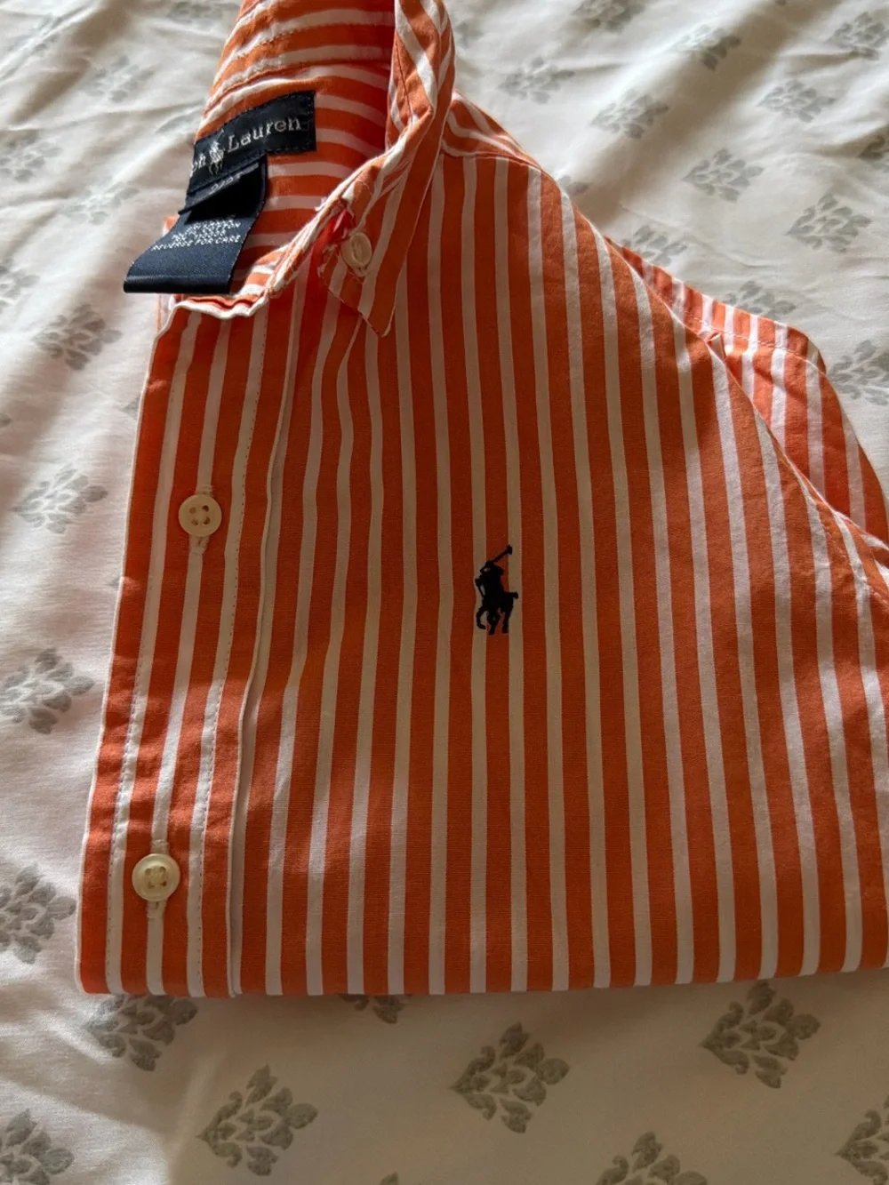 Polo by Ralph Lauren Orange and White Striped Oxford Shirt